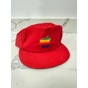 Vintage Apple Rainbow Logo Hat Red Cap America Made in USA – Perfect Condition